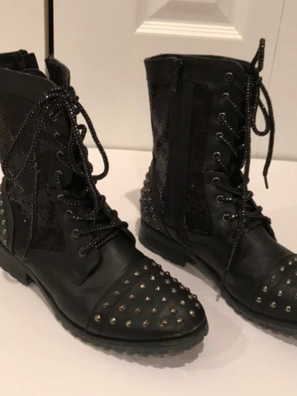 Embellished Gia Mia Women’s Black Combat Boots Size 7 US